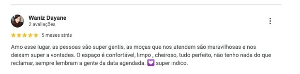 Avaliação 5 estrelas de Waniz Dayane no Google
