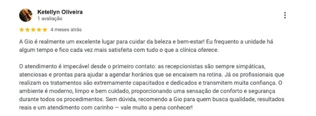 Avaliação 5 estrelas de Ketellyn Oliveira no Google